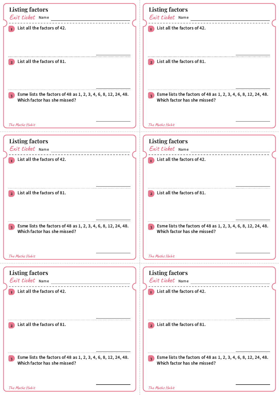 Listing factors, exit tickets