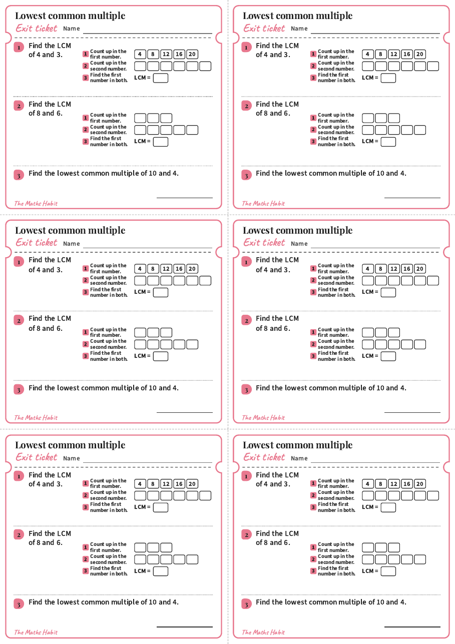 Lowest common multiple, exit tickets