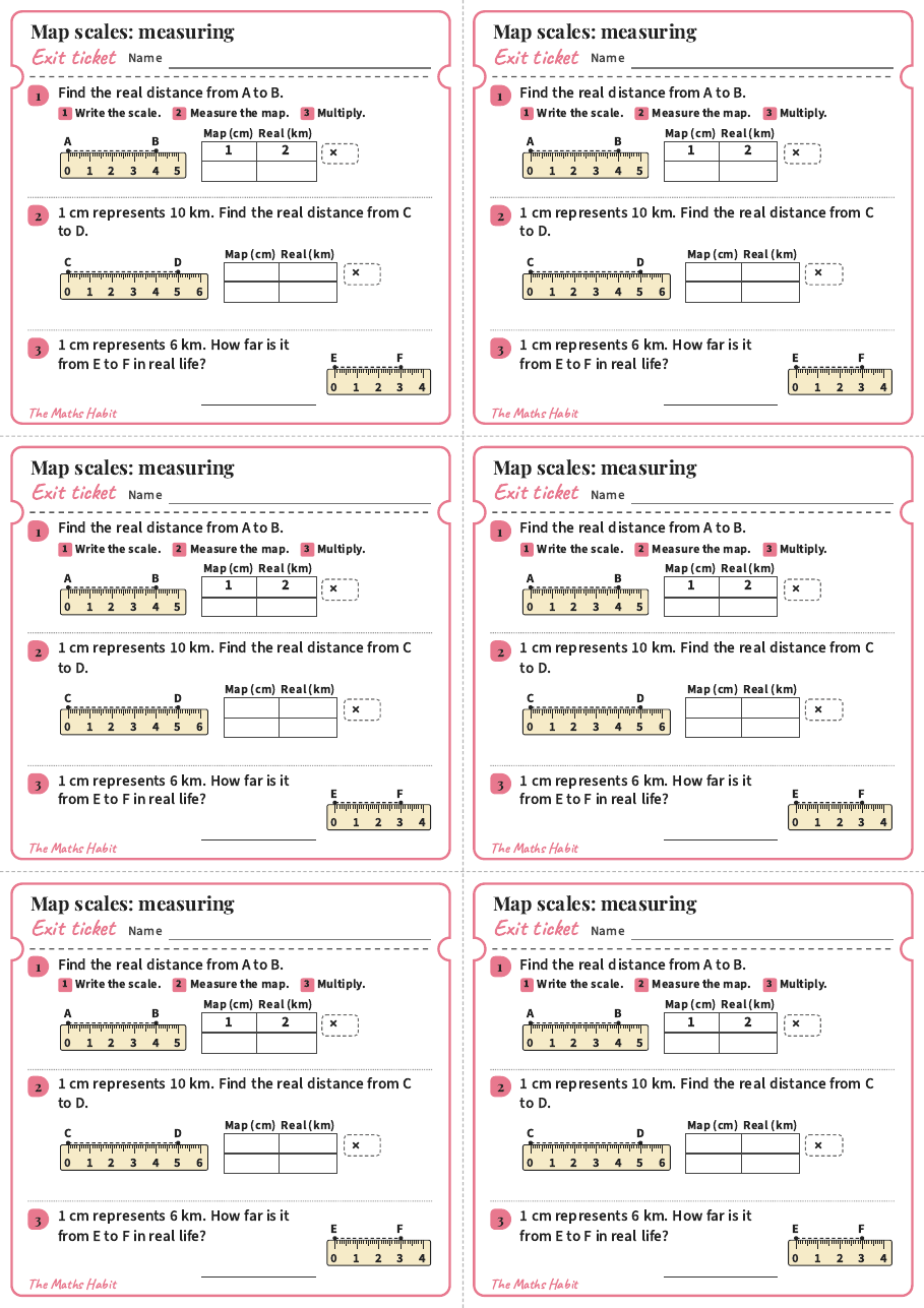 Map scales: measuring, exit tickets