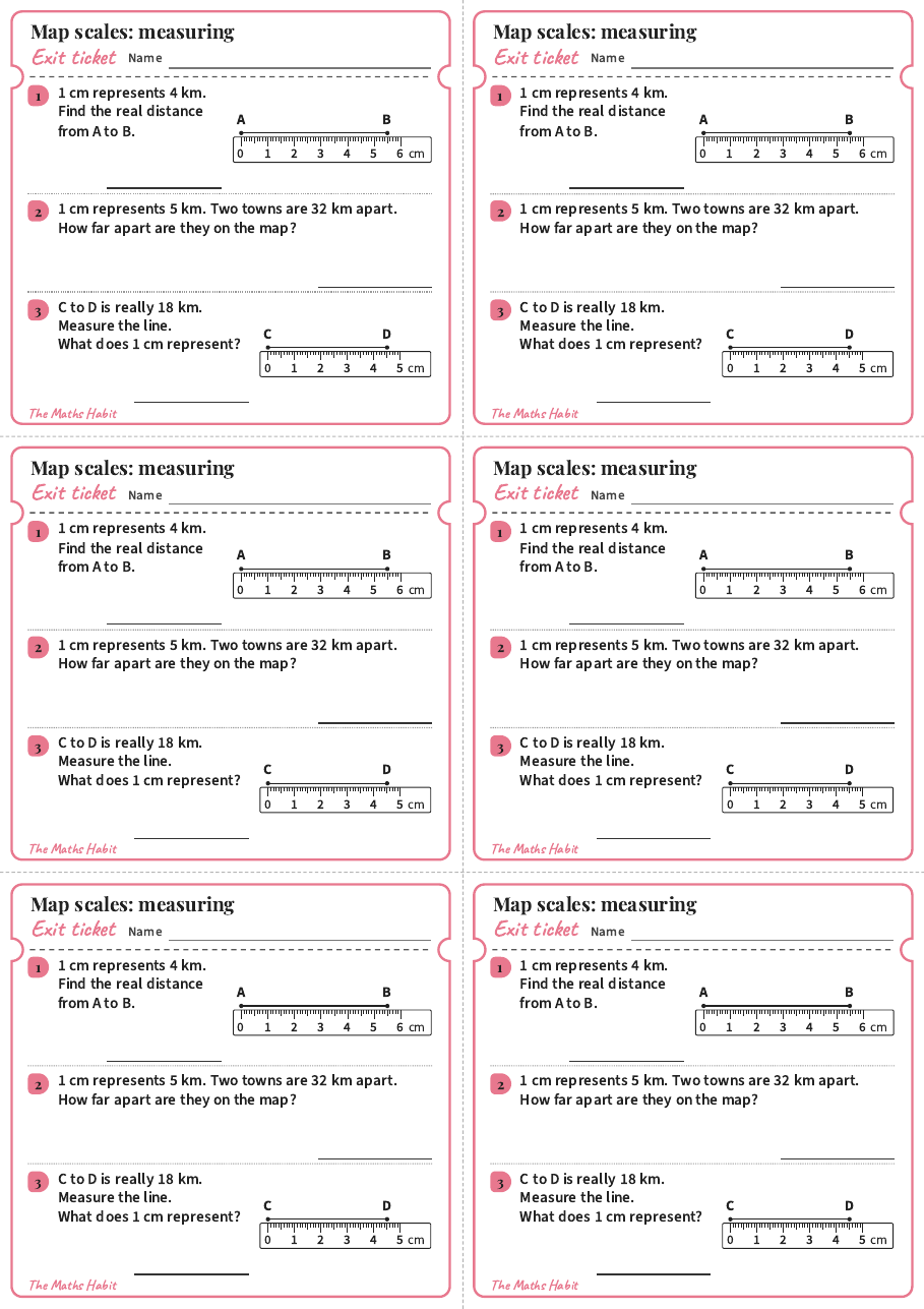 Exit ticket: Map scales: measuring, first page