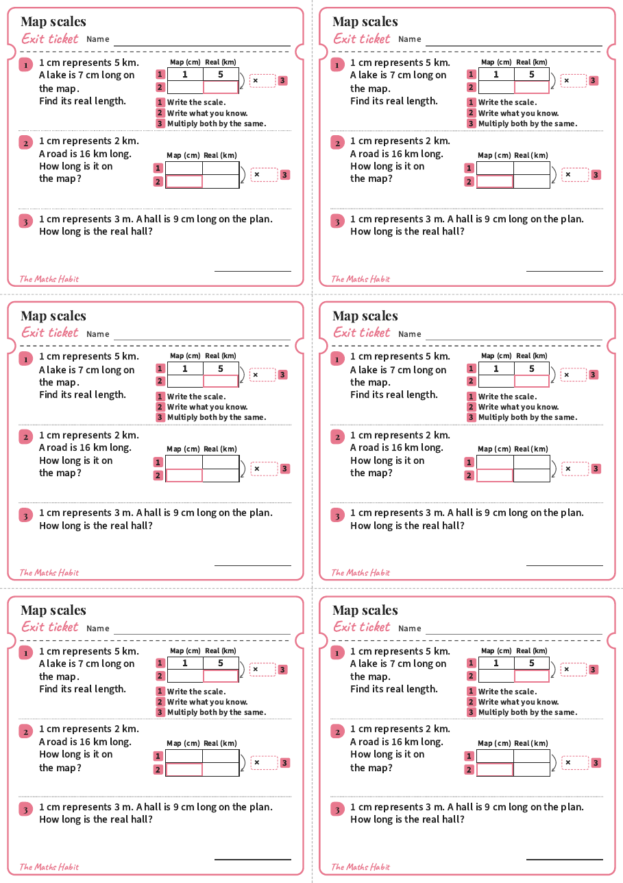Map scales, exit tickets