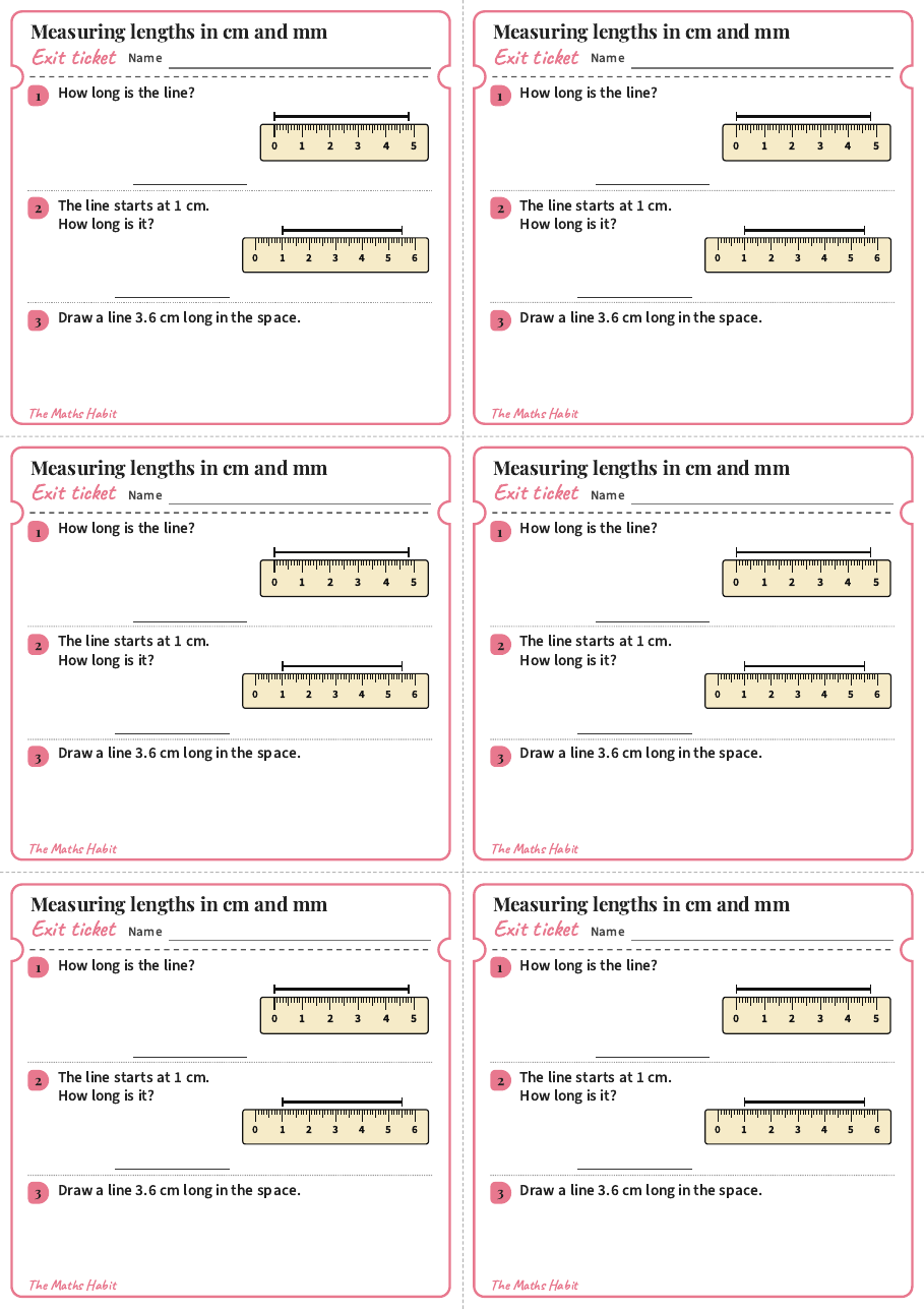 Measuring lengths in cm and mm, exit tickets