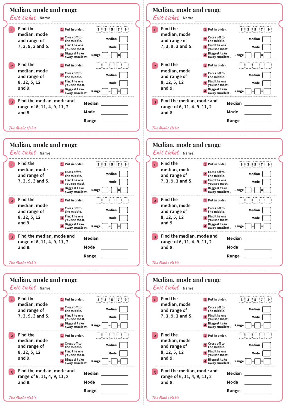 Median, mode and range, exit tickets