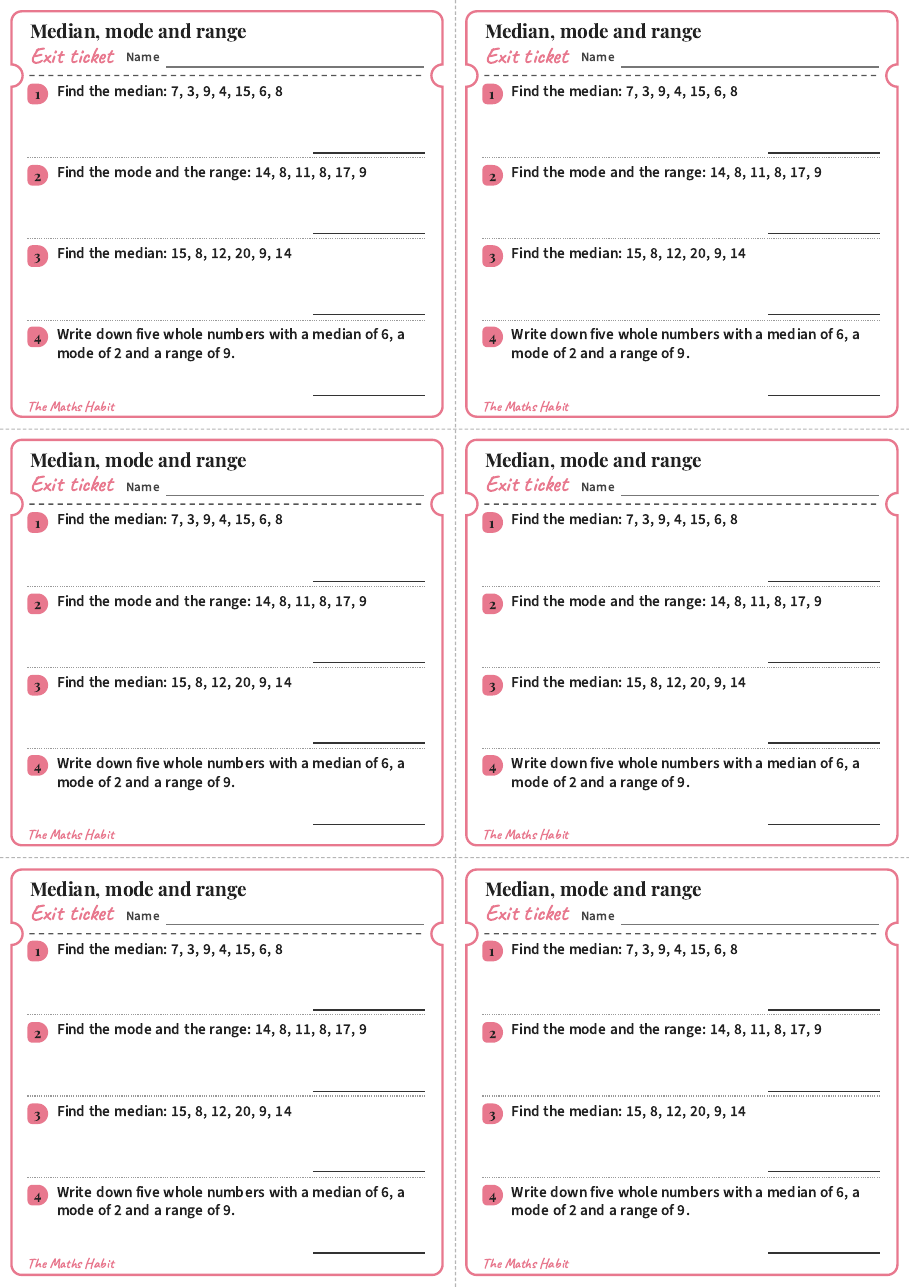 Median, mode and range, exit tickets