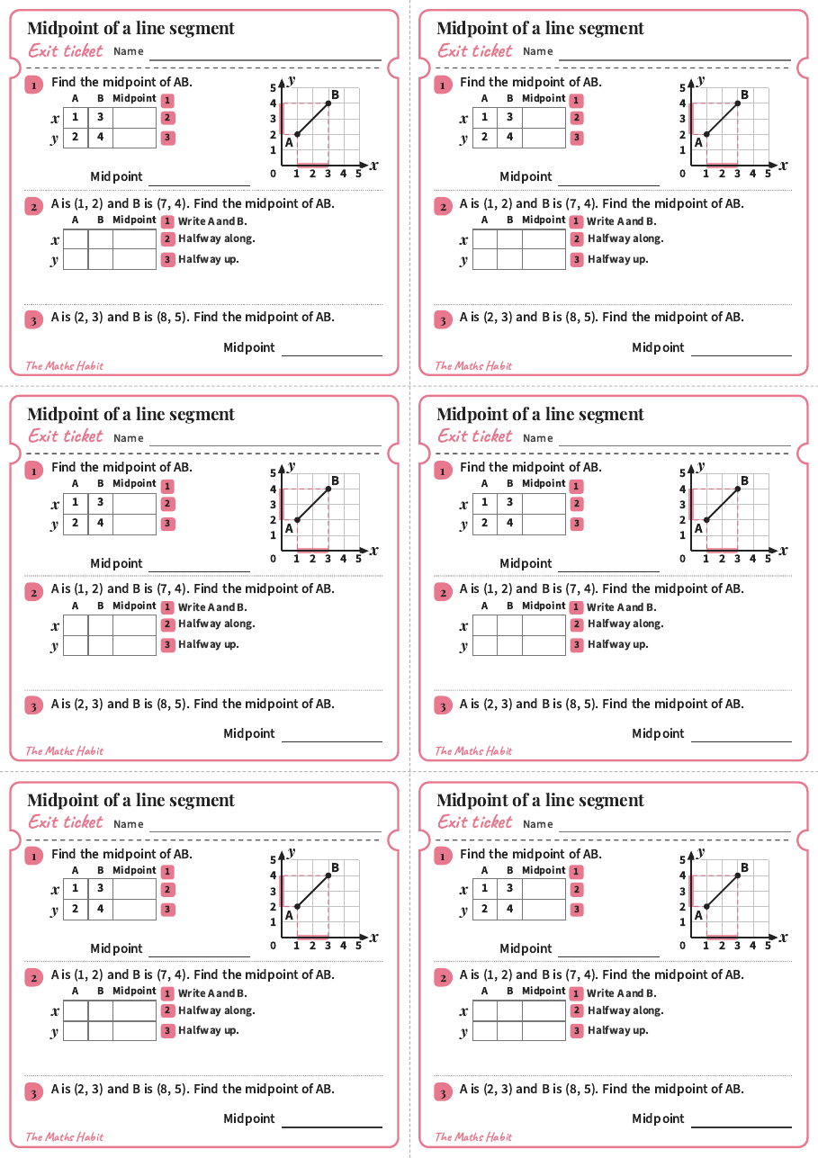 Midpoint of a line segment, exit tickets