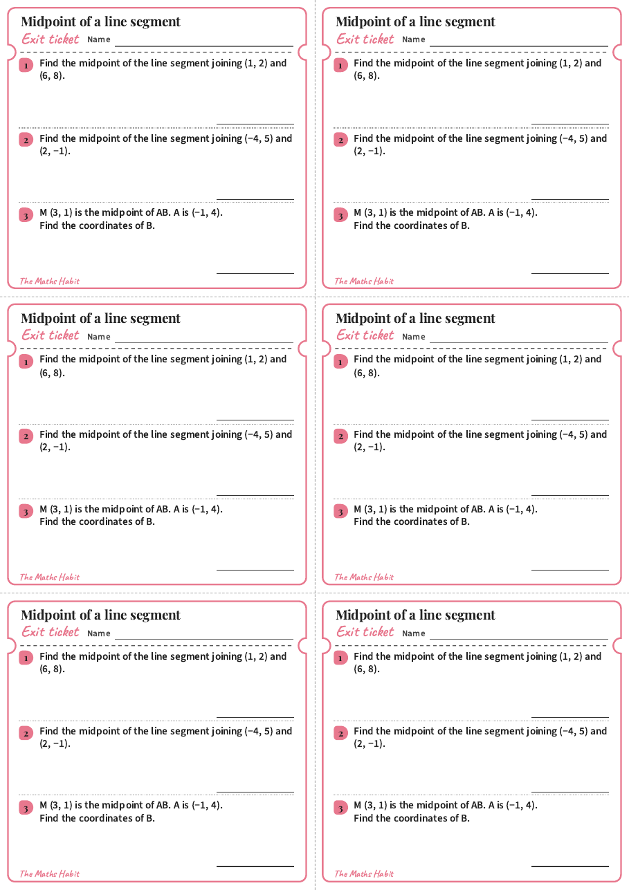 Exit ticket: Midpoint of a line segment, first page