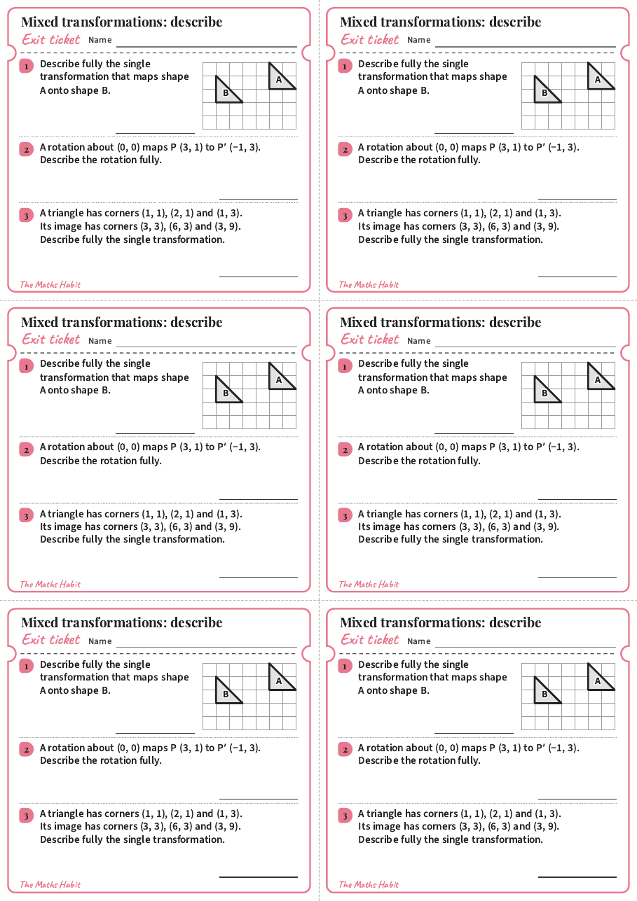 Exit ticket: Mixed transformations: describe, first page