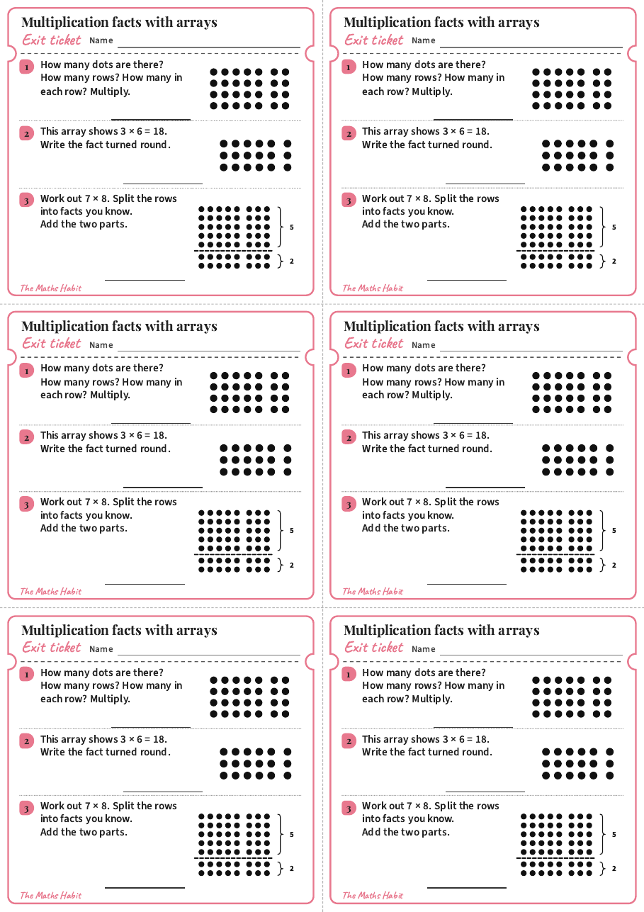 Multiplication facts with arrays, exit tickets