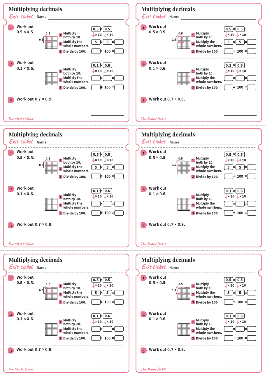 Multiplying decimals, exit tickets