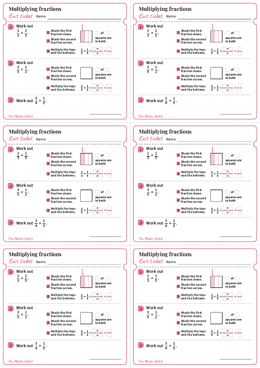 Exit ticket: Multiplying fractions, first page