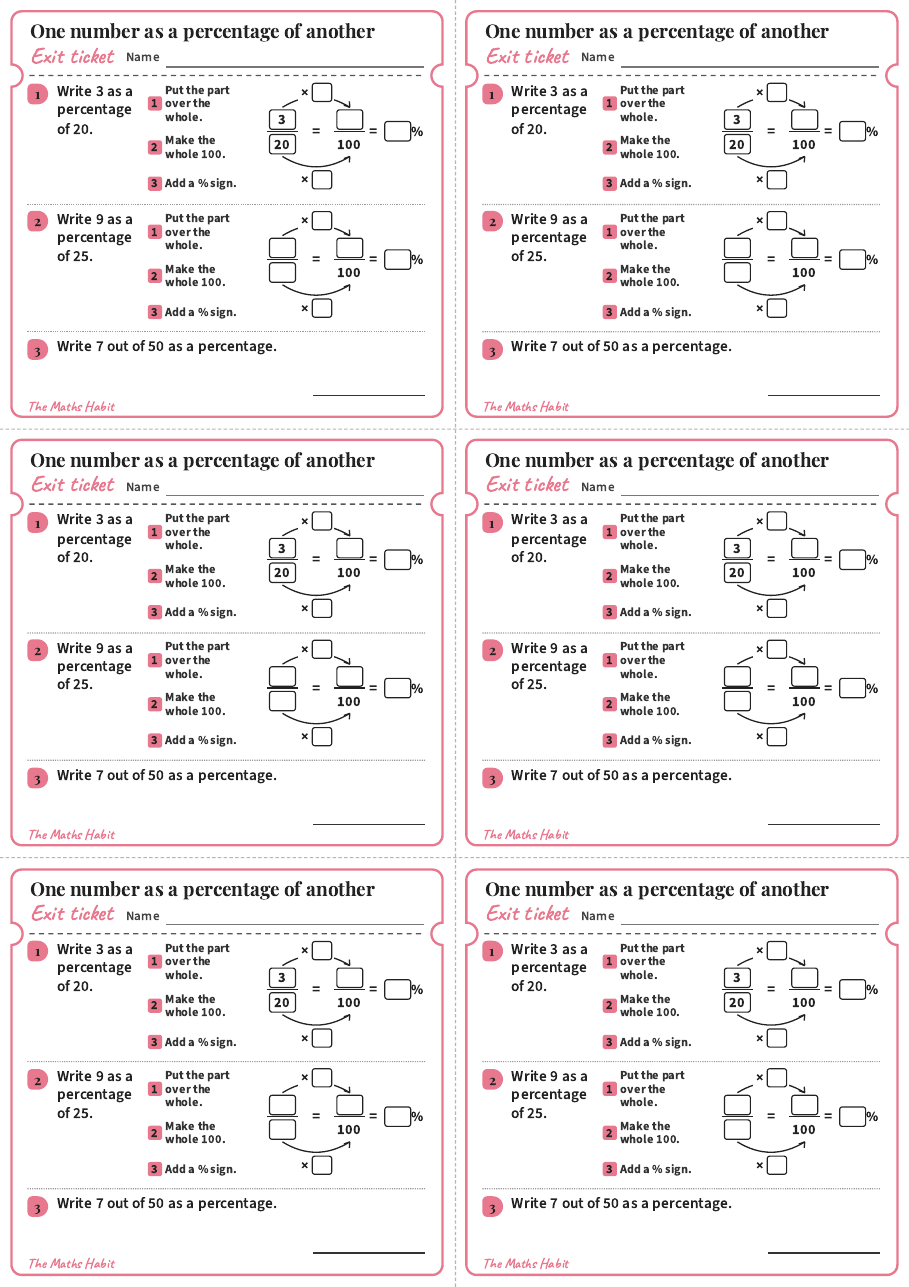 One number as a percentage of another, exit tickets