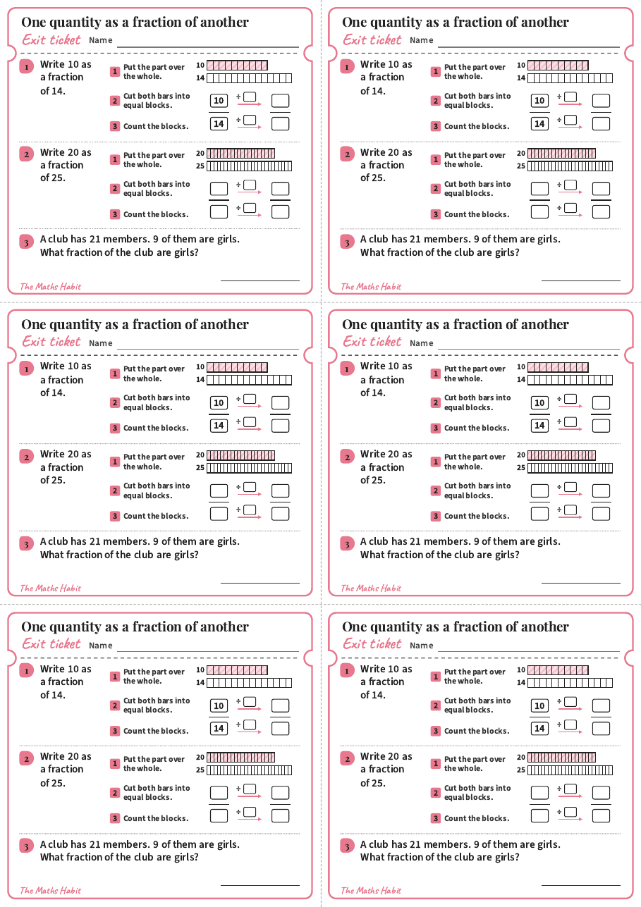 One quantity as a fraction of another, exit tickets