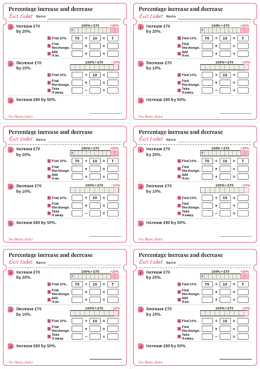 Percentage increase and decrease, exit tickets