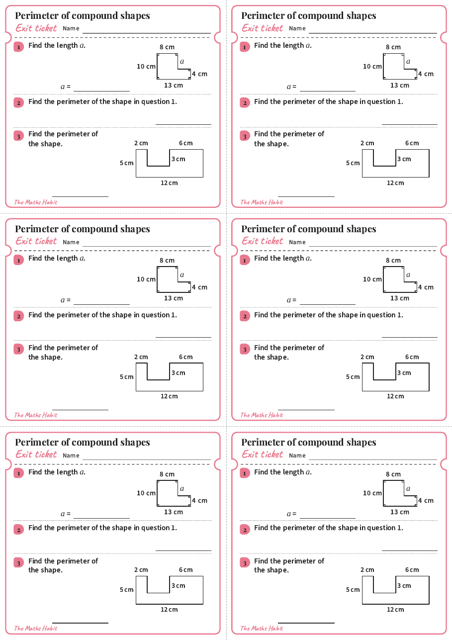Perimeter of compound shapes, exit tickets