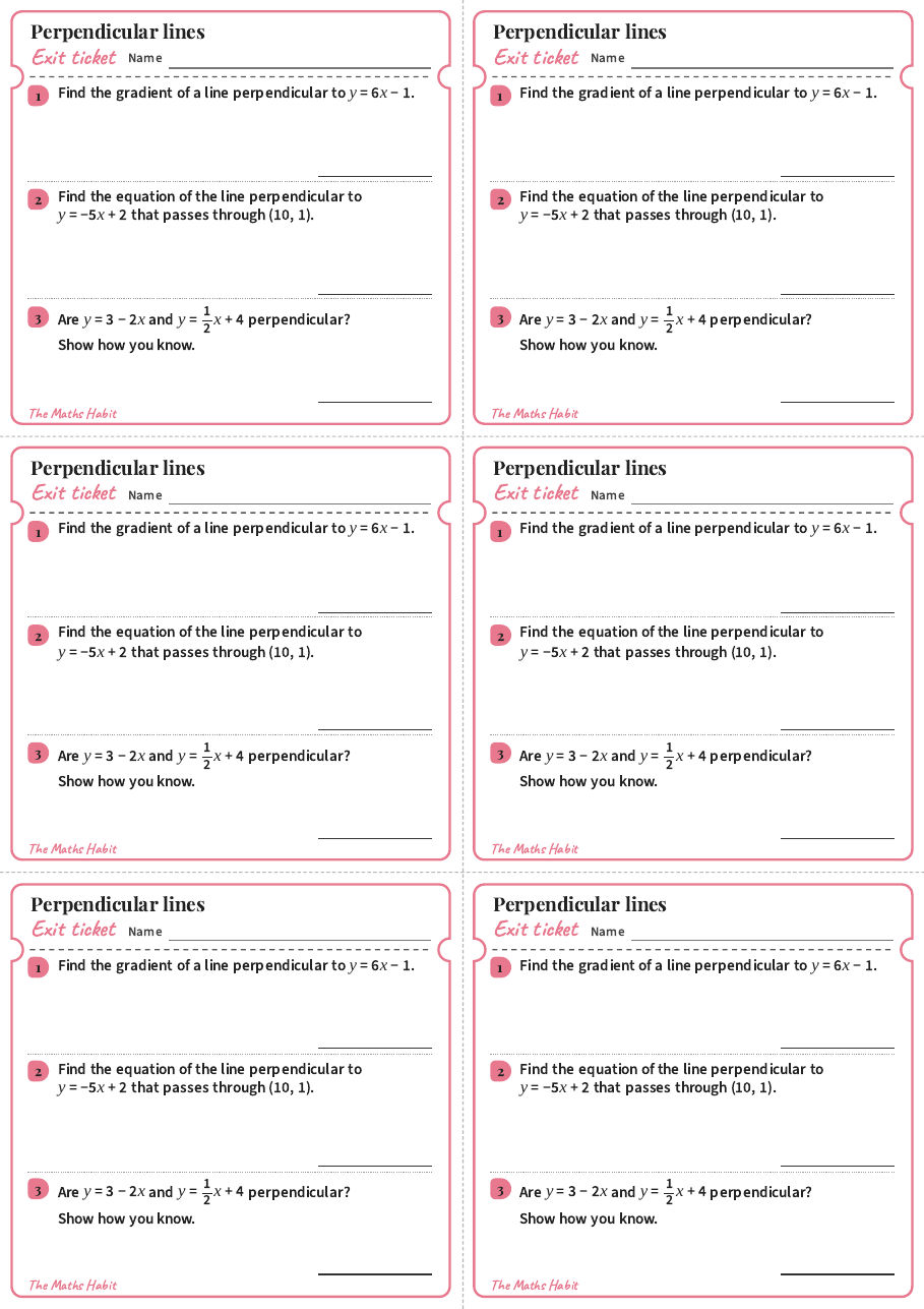 Perpendicular lines, exit tickets