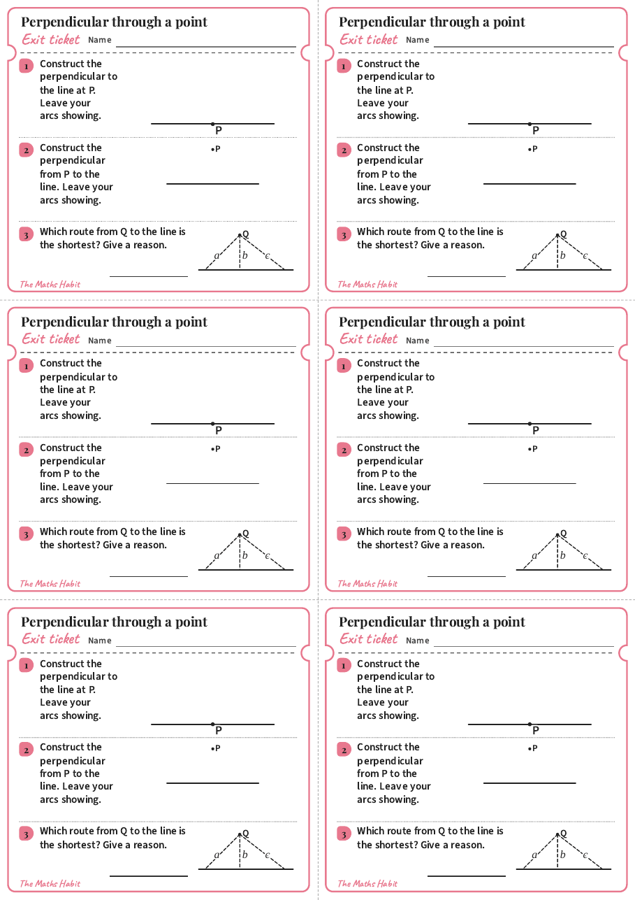 Constructing a perpendicular through a point, exit tickets