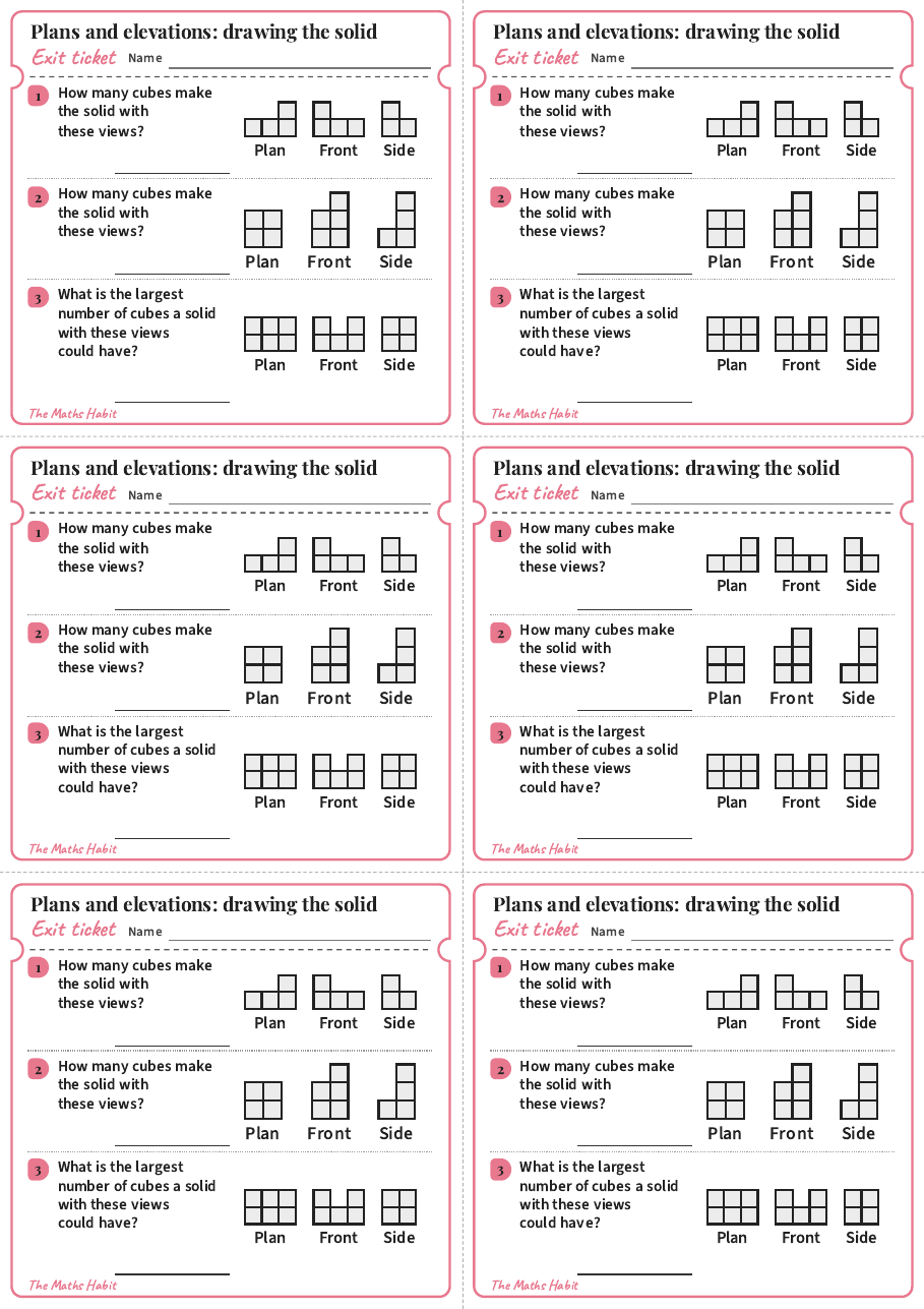 Plans and elevations: drawing the solid, exit tickets