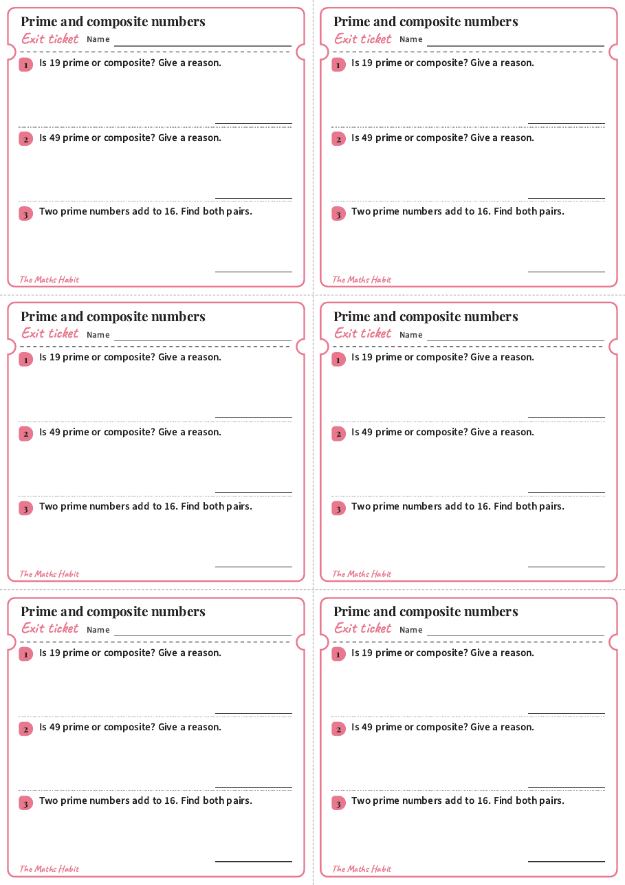 Prime and composite numbers, exit tickets