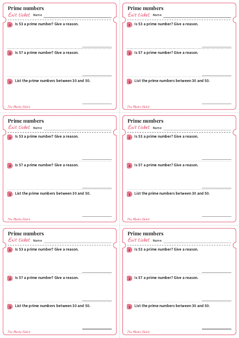 Exit ticket: Prime numbers, first page