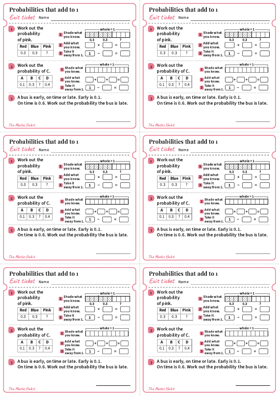 Probabilities that add to 1, exit tickets