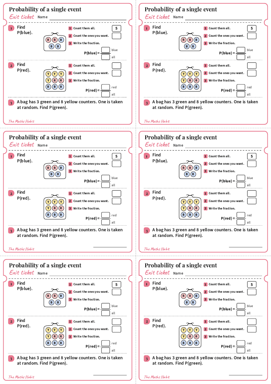 Exit ticket: Probability of a single event, first page