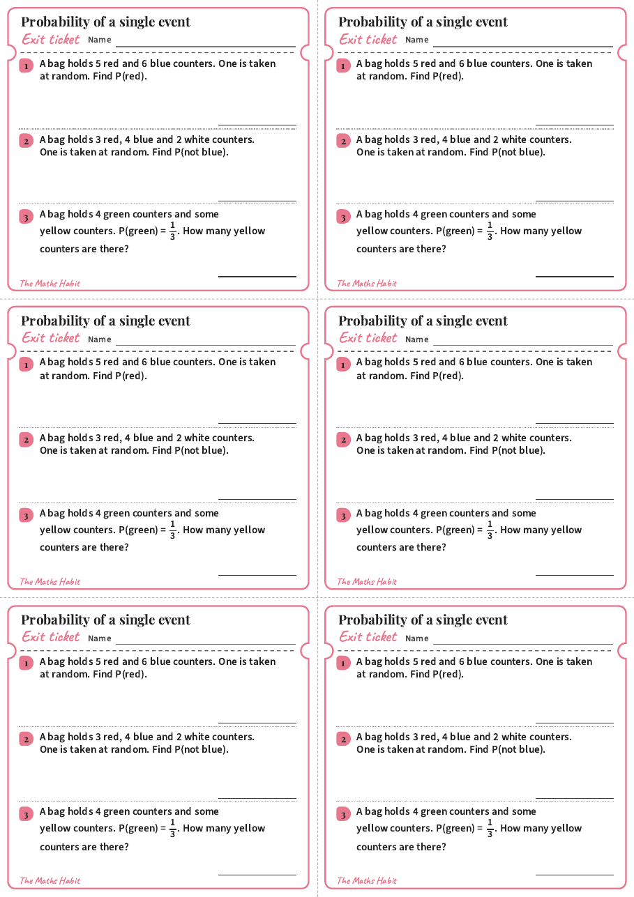 Probability of a single event, exit tickets