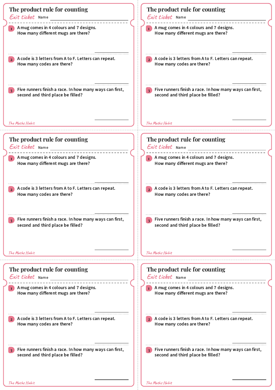 Exit ticket: The product rule for counting, first page