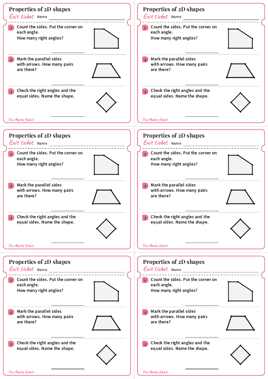 Properties of 2D shapes, exit tickets