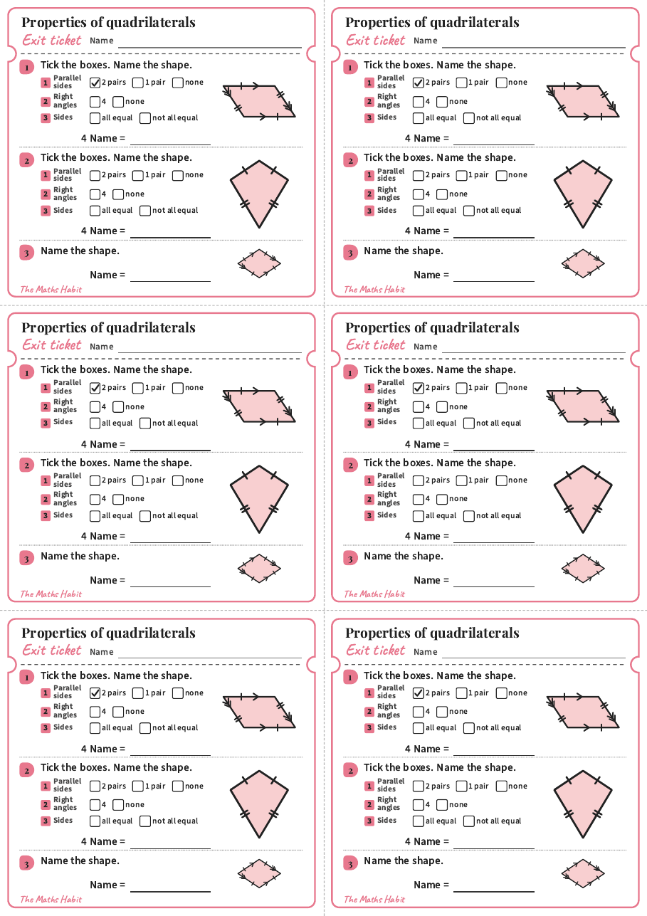 Properties of quadrilaterals, exit tickets