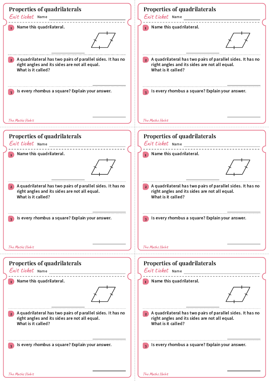 Properties of quadrilaterals, exit tickets