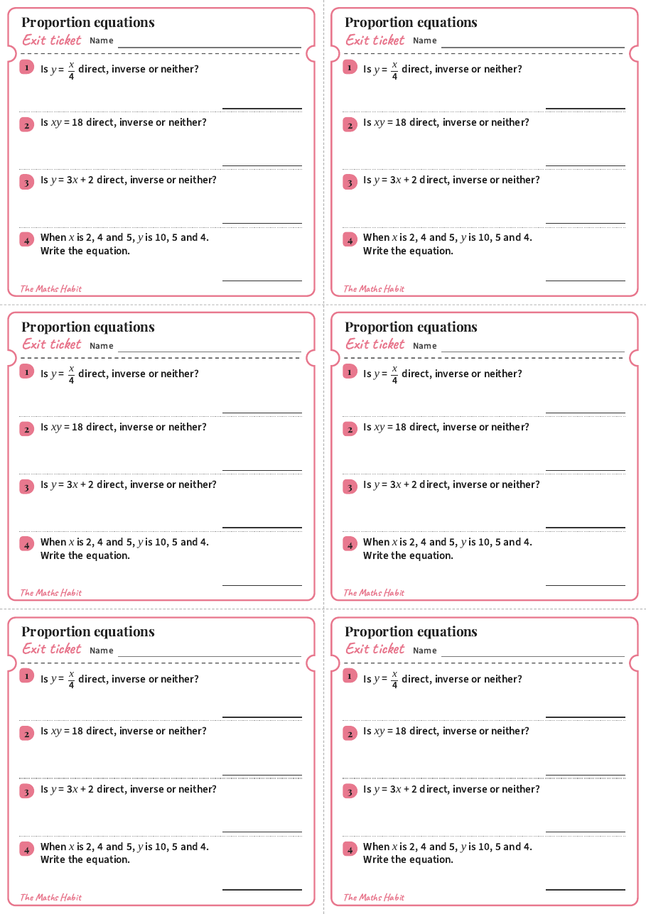 Proportion equations, exit tickets