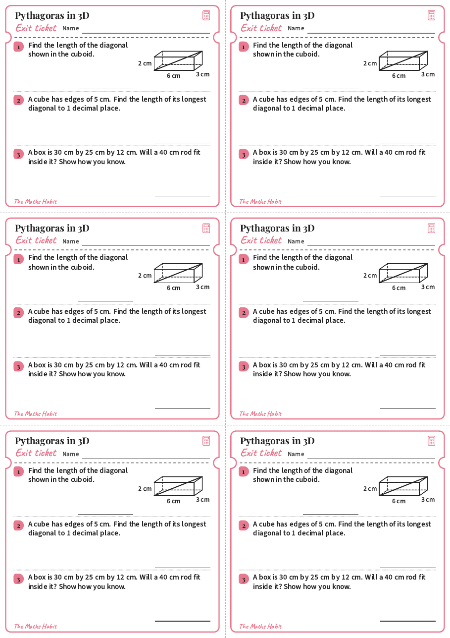 Pythagoras in 3D, exit tickets