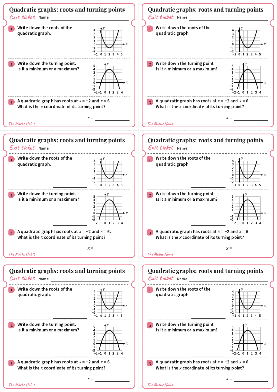 Quadratic graphs: roots and turning points, exit tickets