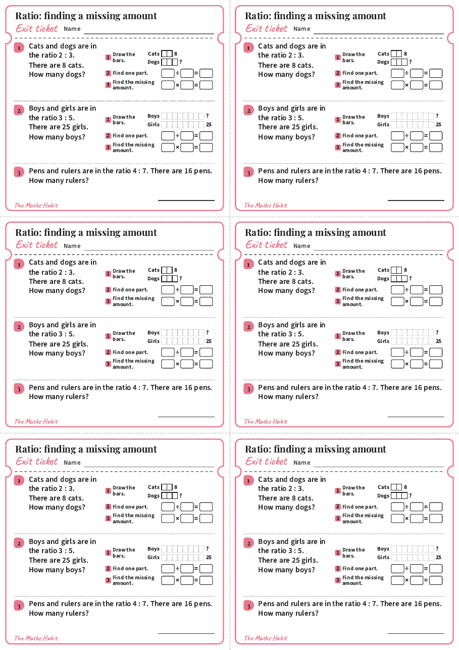 Ratio: finding a missing amount, exit tickets