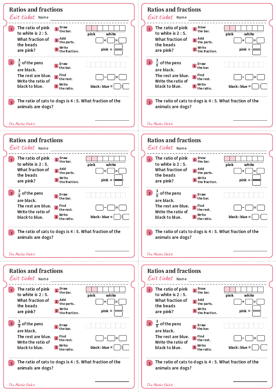 Exit ticket: Ratios and fractions, first page