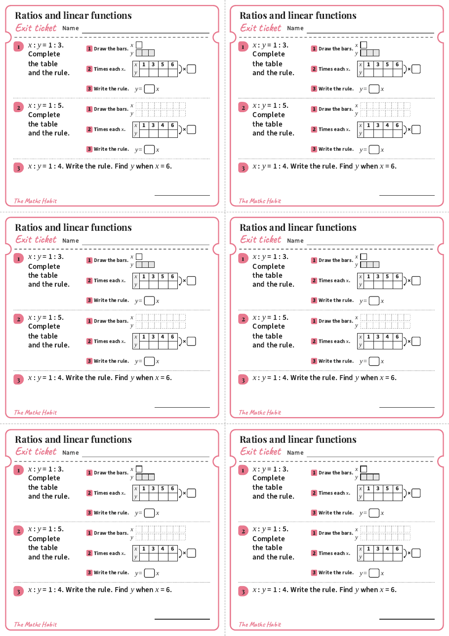 Ratios and linear functions, exit tickets