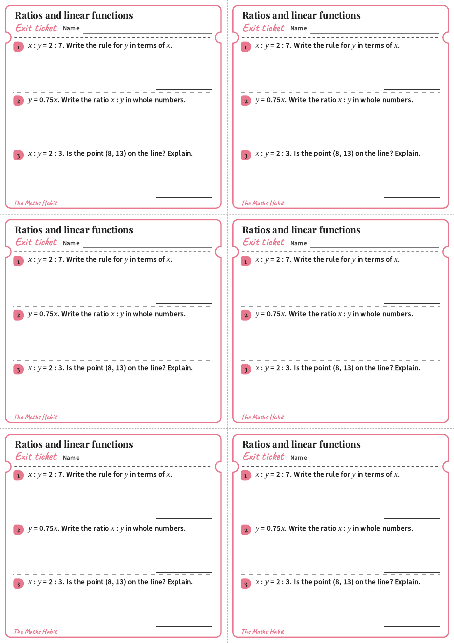 Ratios and linear functions, exit tickets