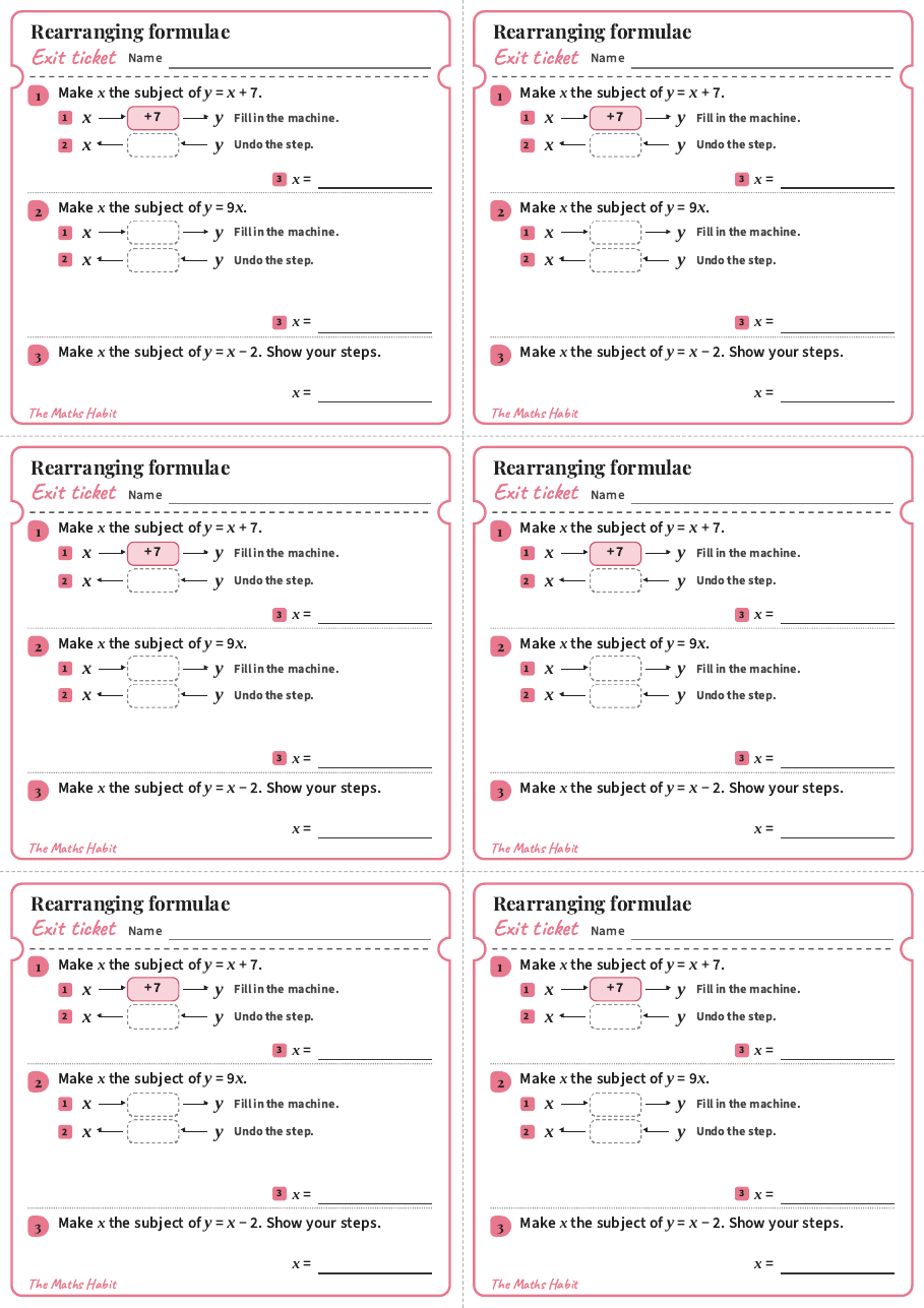 Rearranging formulae, exit tickets