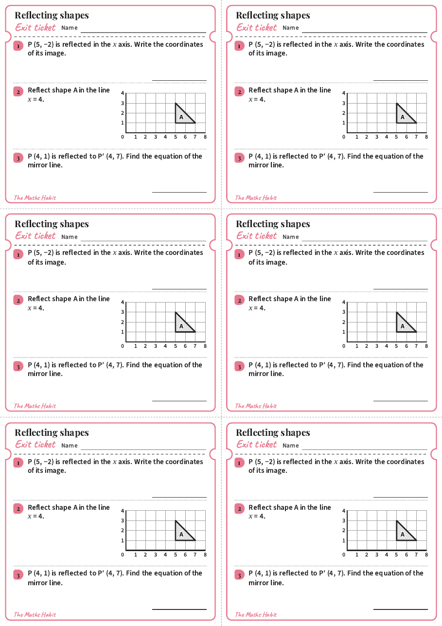 Reflecting shapes, exit tickets