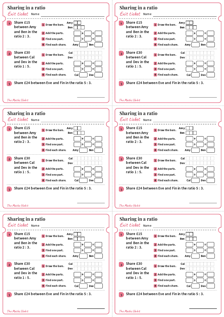 Sharing in a ratio, exit tickets