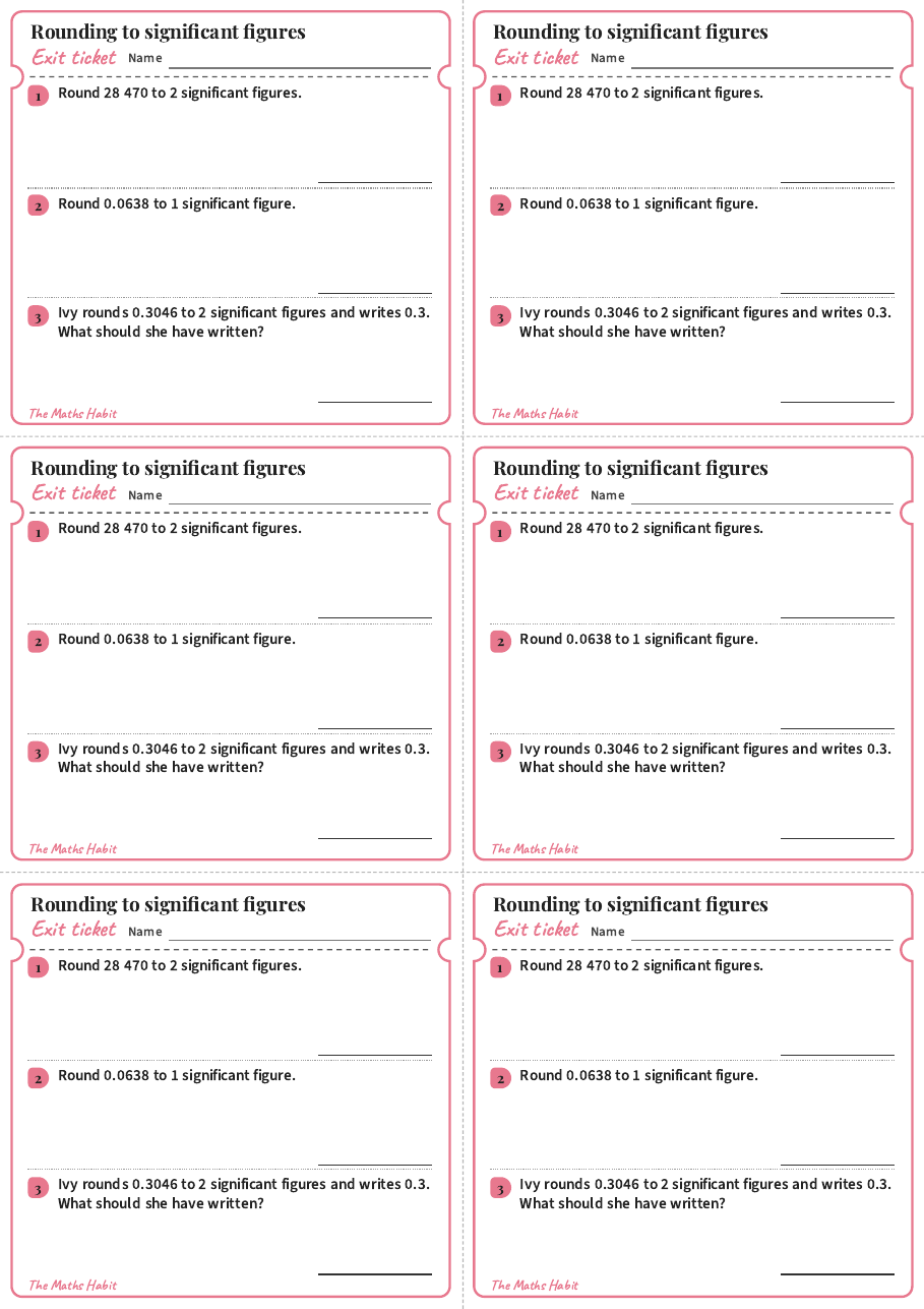 Rounding to significant figures, exit tickets