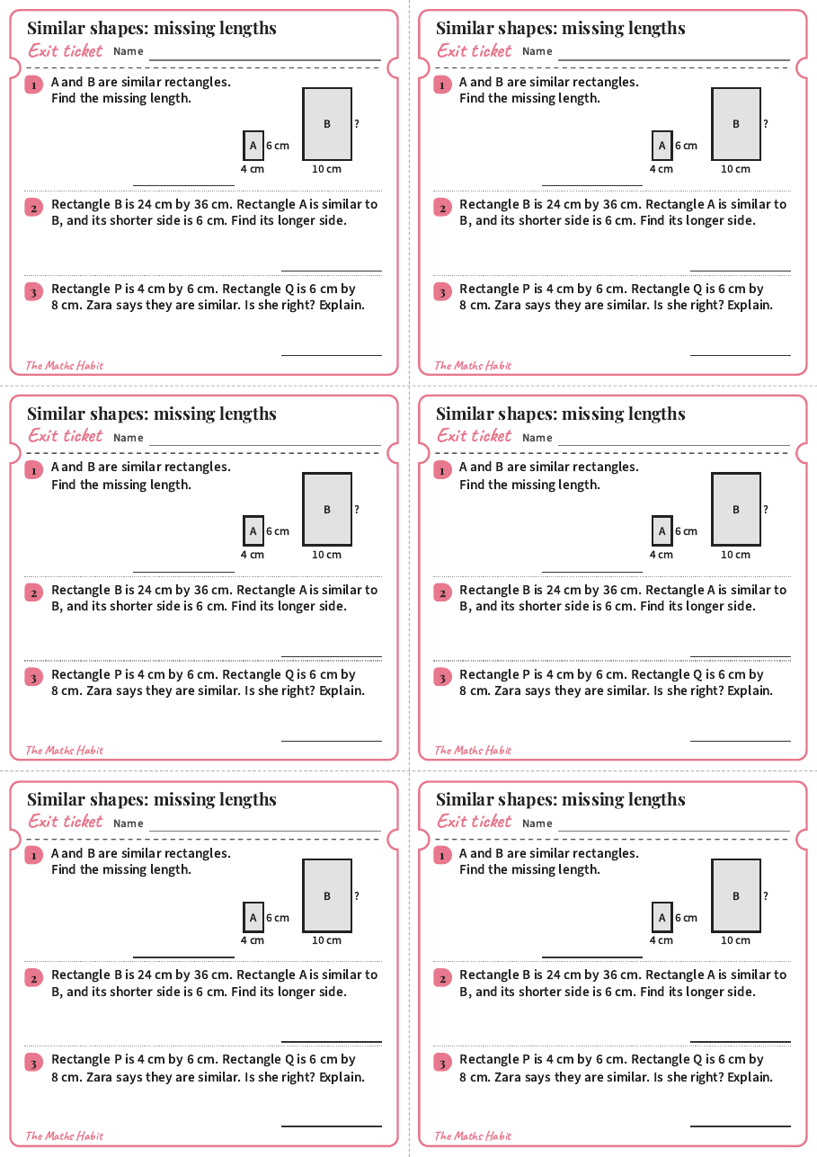 Similar shapes: missing lengths, exit tickets