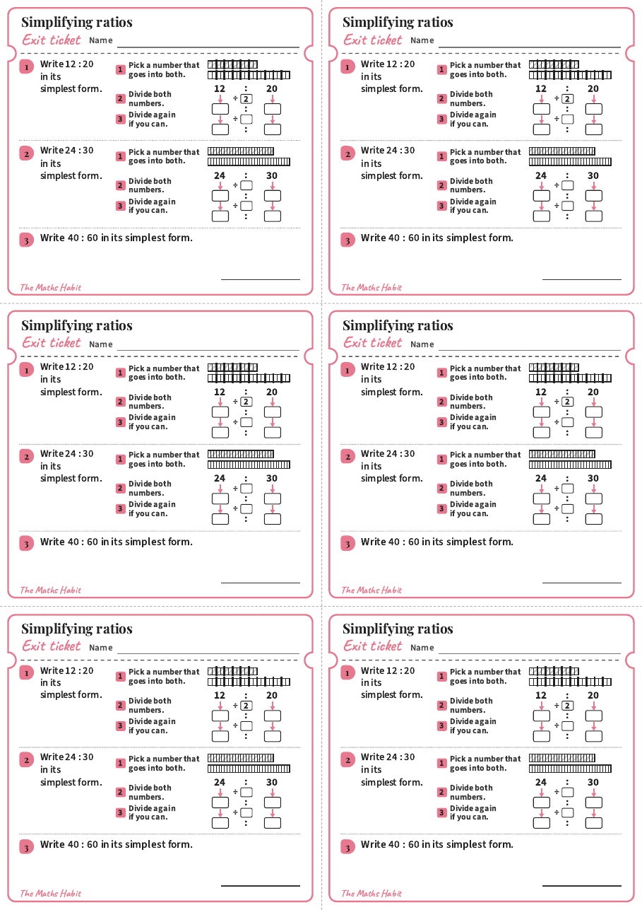 Simplifying ratios, exit tickets