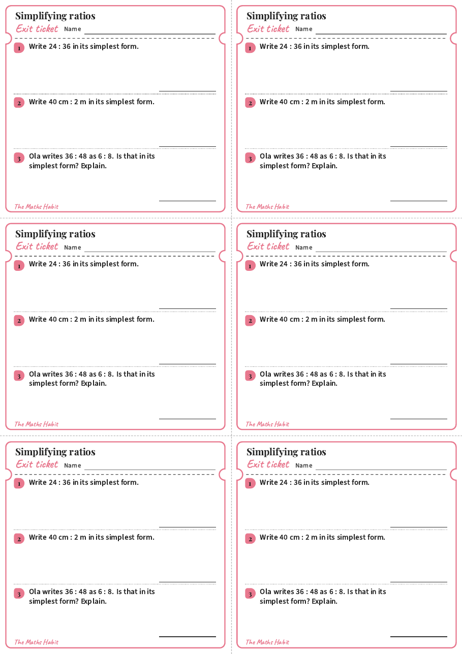 Simplifying ratios, exit tickets