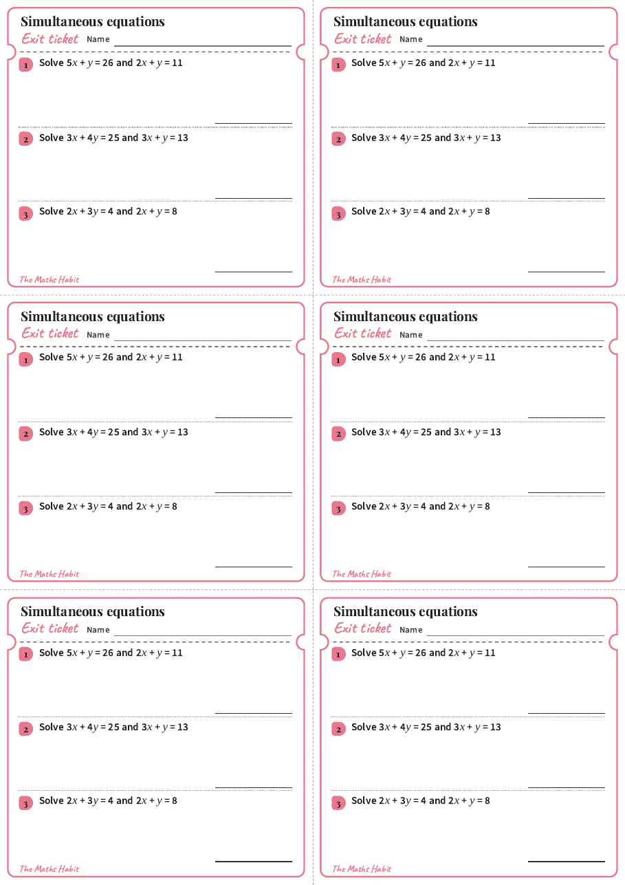 Simultaneous equations, exit tickets