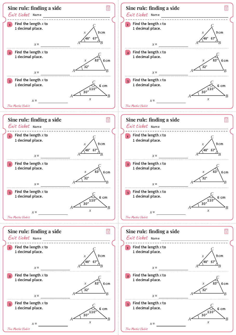 Sine rule: finding a side, exit tickets