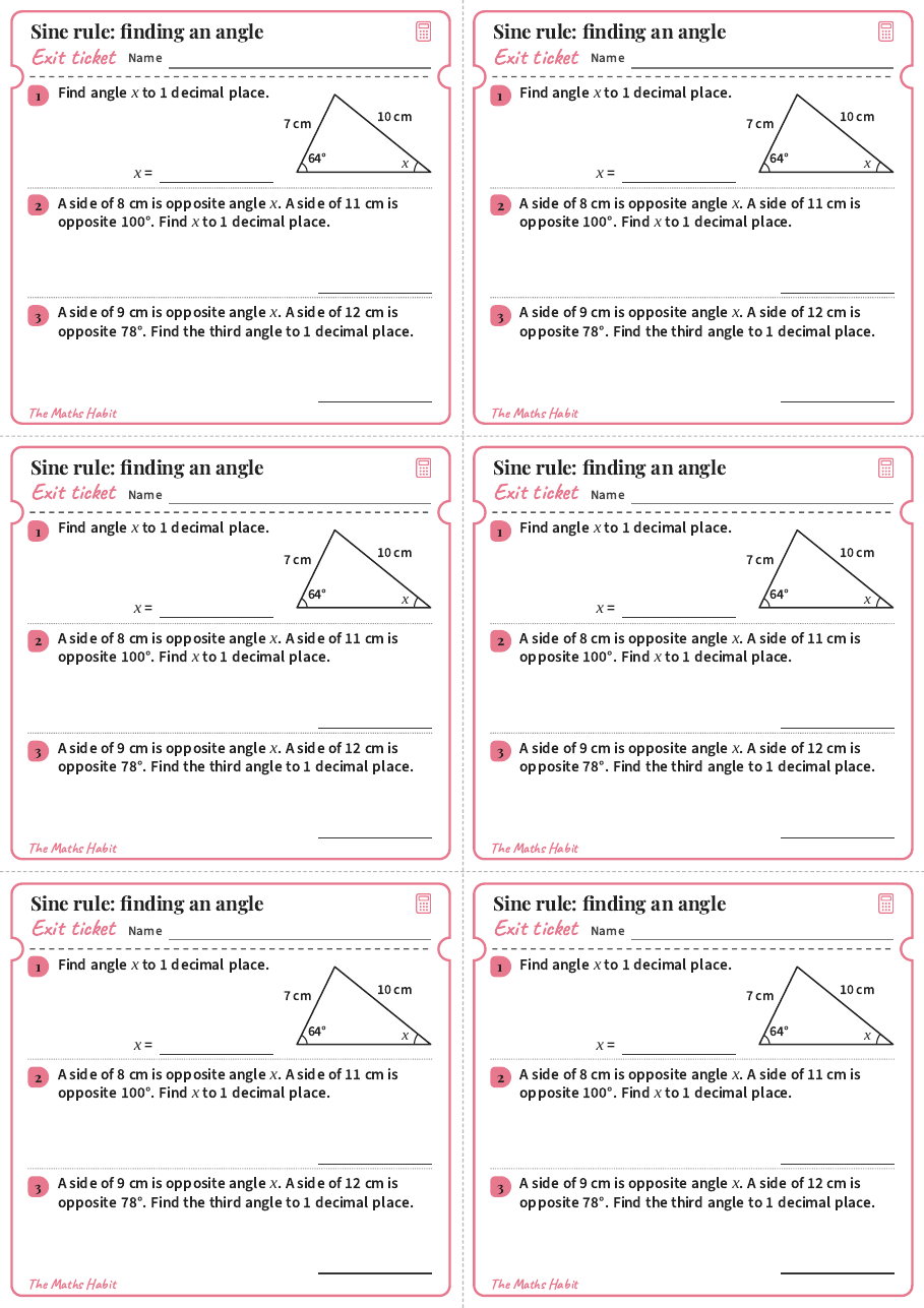 Sine rule: finding an angle, exit tickets