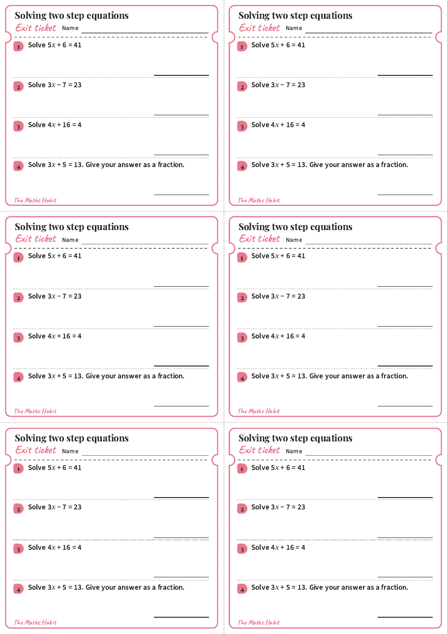 Solving two-step equations, exit tickets