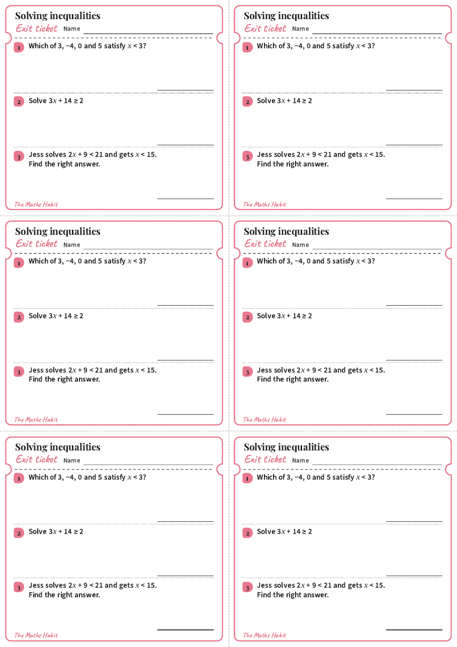 Solving inequalities, exit tickets