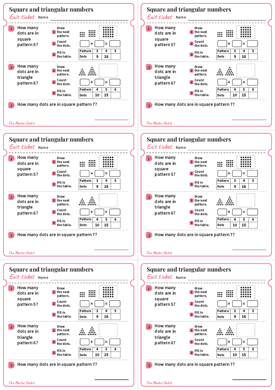 Square and triangular numbers, exit tickets